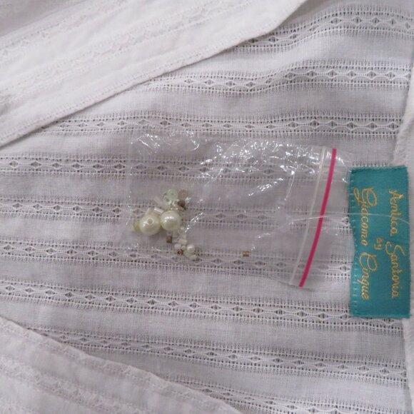 Antica Sartoria White Cotton Pearl Beaded Embroidered Caftan Dress Resort Wear - Picture 5 of 6